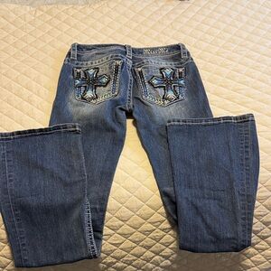Miss Me Blue Boot Cut Jeans with Embroidered Cross Pockets